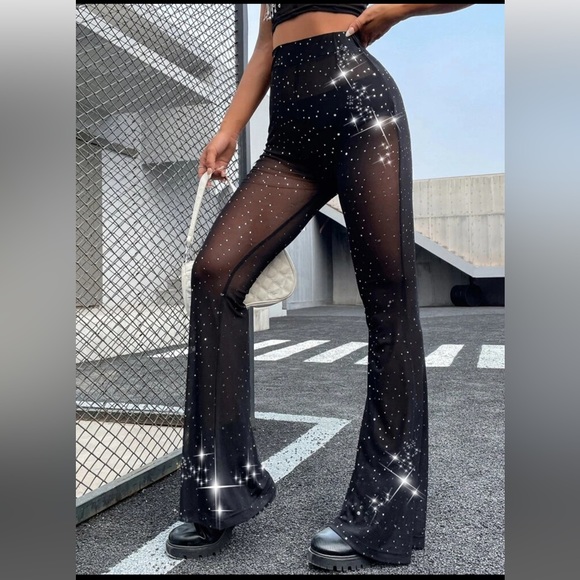 ICON Allover Print Flare Leg Mesh Pants - Picture 1 of 10